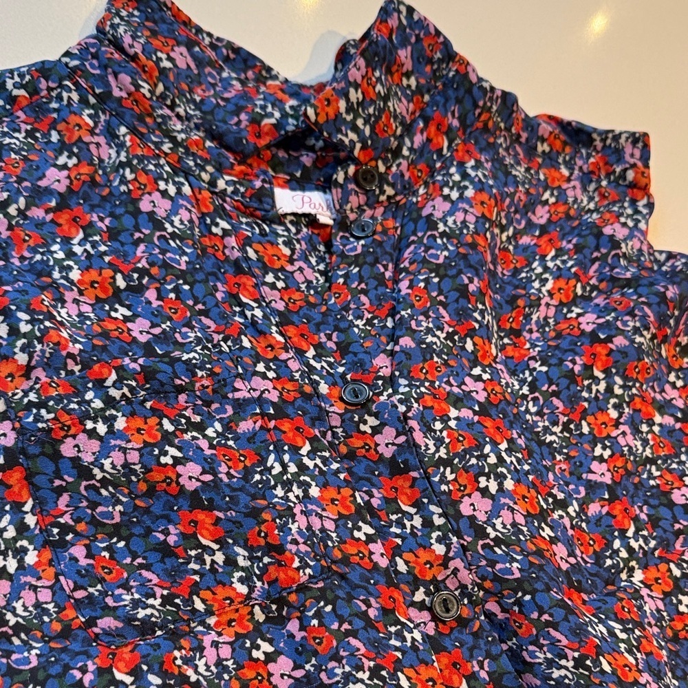 Parker Sleeveless Button Up Silk Blend Floral Dress, Size L/XL - Picture 6 of 9